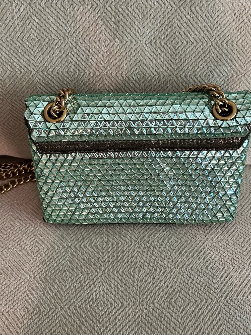 Kurt Geiger London Brixton mini crystal crossbody bag in green - Picture 2 of 11